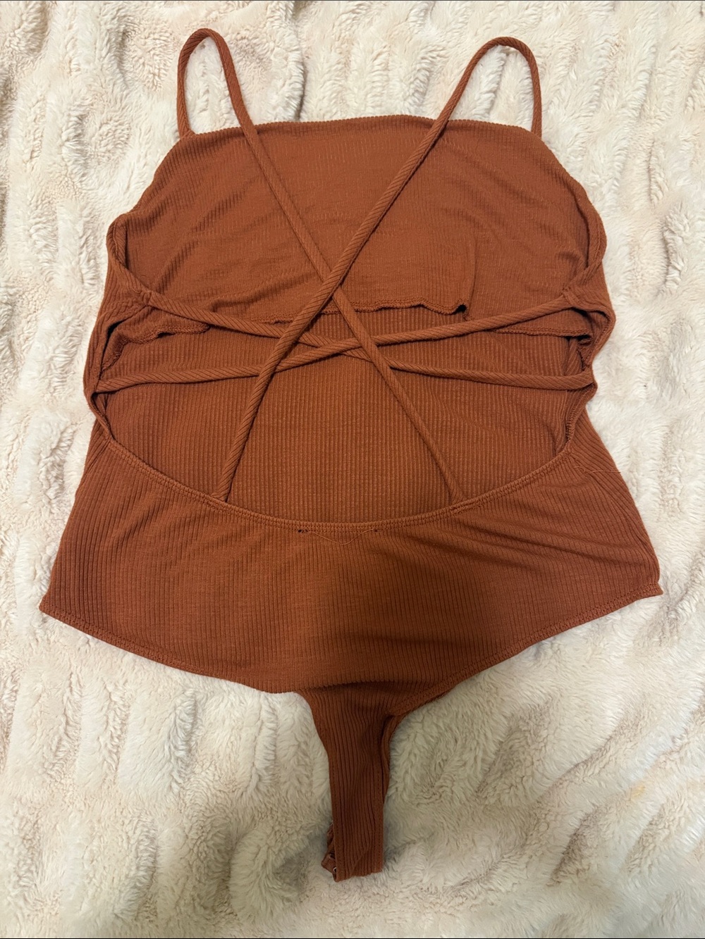 Lulu's Rust Ribbed Square-Neck Bodysuit
